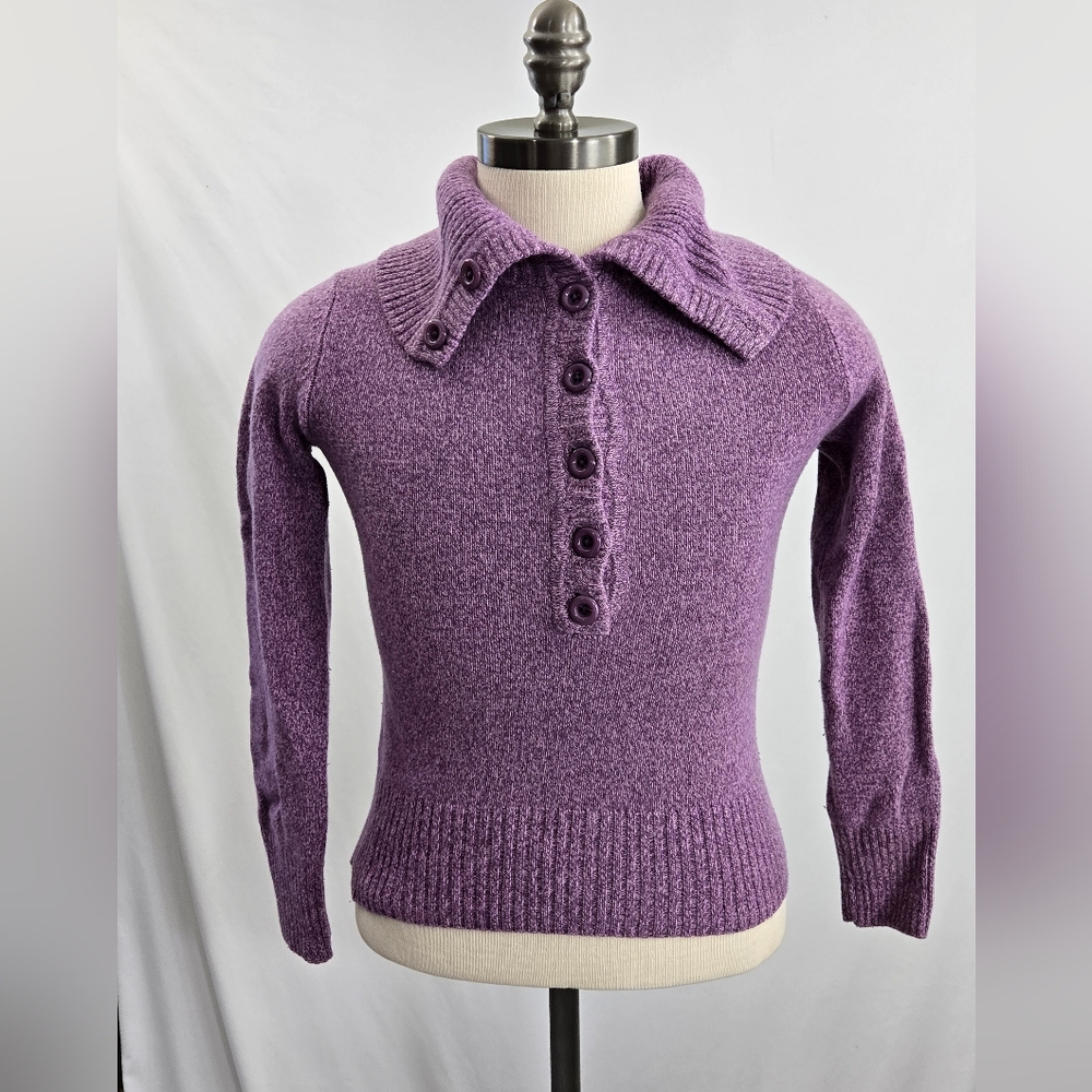 Loft Womens Size Small Pullover Knit Button Up Turtleneck Sweater Purple